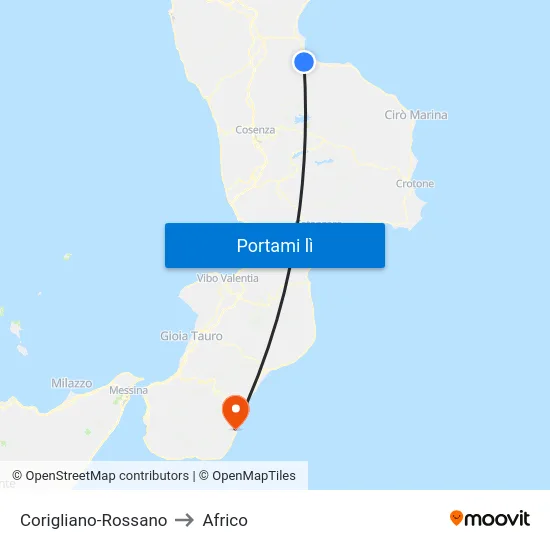 Corigliano-Rossano to Africo map