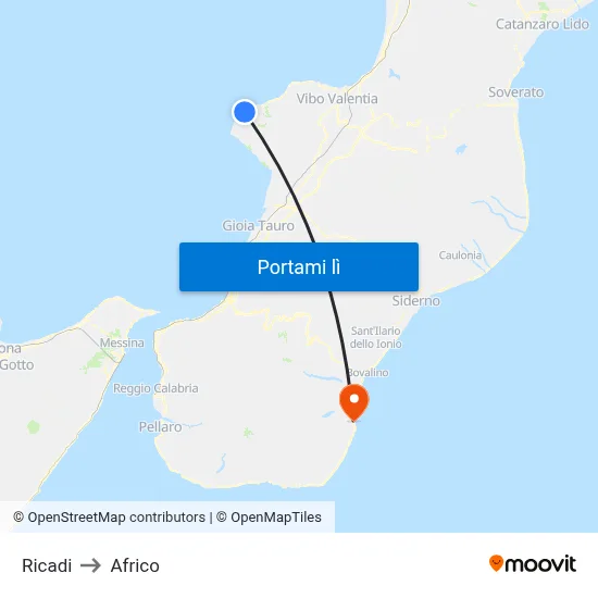 Ricadi to Africo map