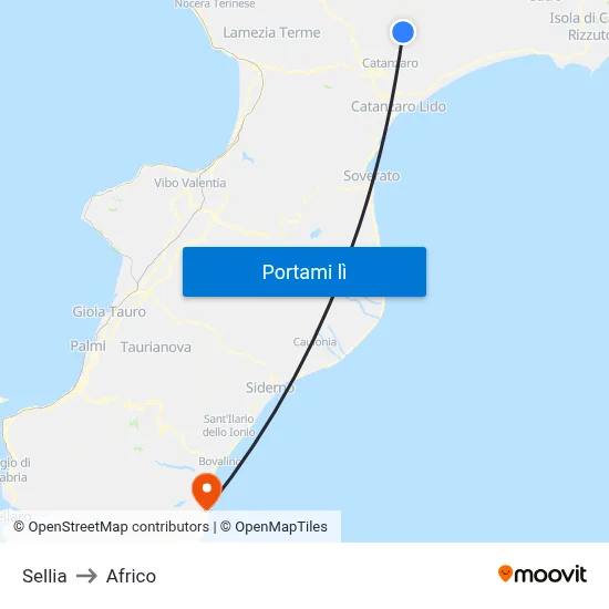 Sellia to Africo map