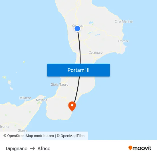 Dipignano to Africo map