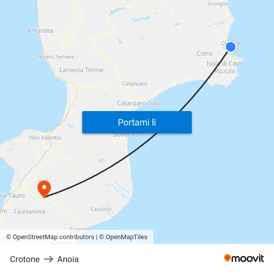 Crotone to Anoia map
