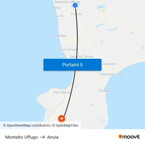 Montalto Uffugo to Anoia map