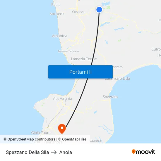 Spezzano Della Sila to Anoia map