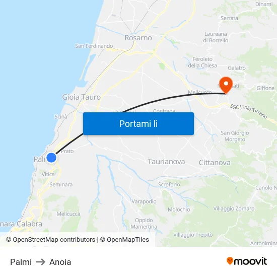 Palmi to Anoia map