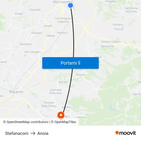 Stefanaconi to Anoia map