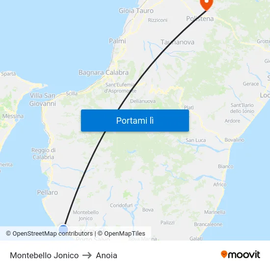 Montebello Jonico to Anoia map