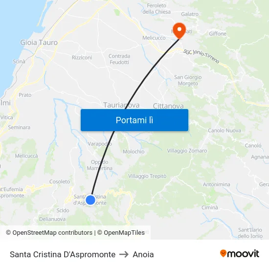 Santa Cristina D'Aspromonte to Anoia map