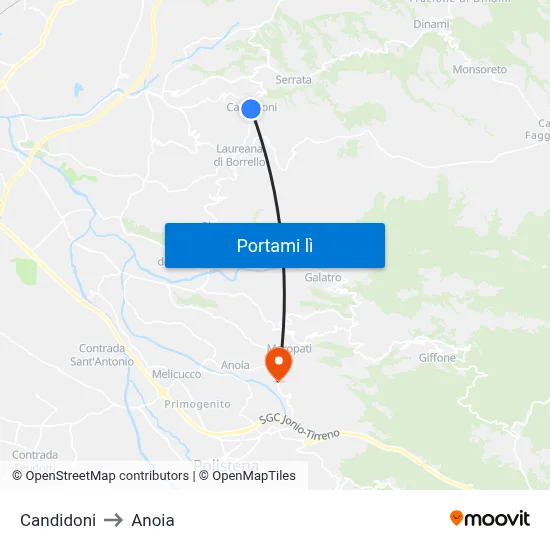 Candidoni to Anoia map