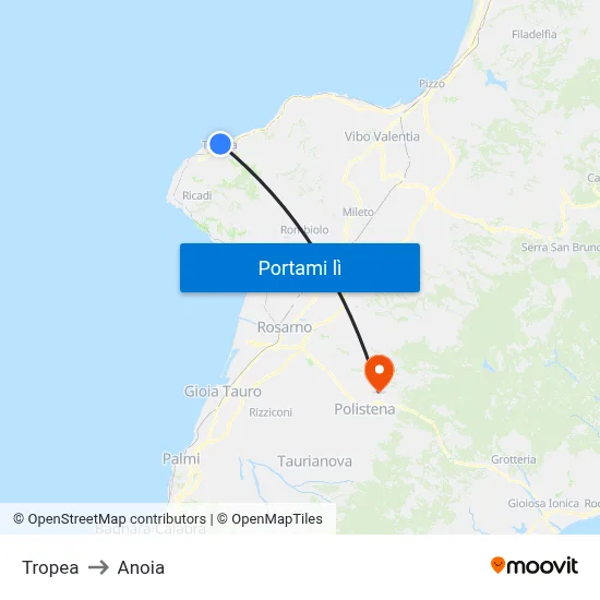 Tropea to Anoia map