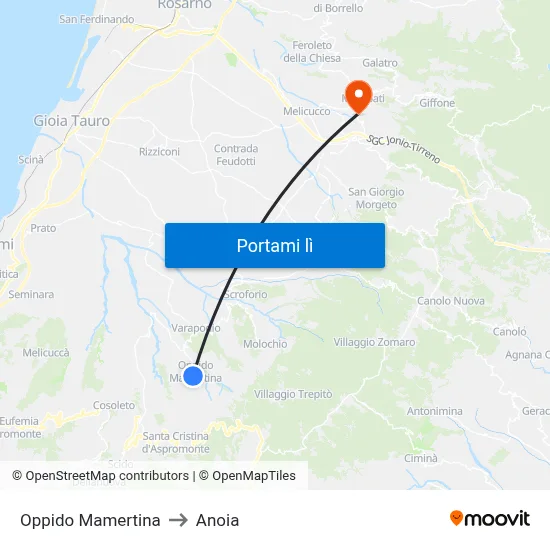 Oppido Mamertina to Anoia map