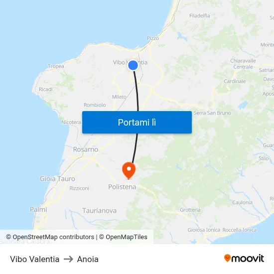 Vibo Valentia to Anoia map