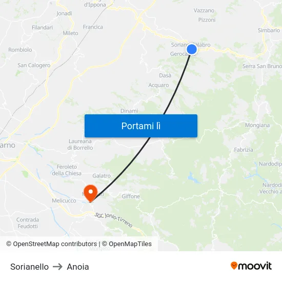Sorianello to Anoia map