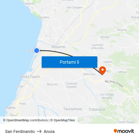 San Ferdinando to Anoia map