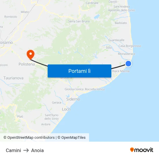 Camini to Anoia map