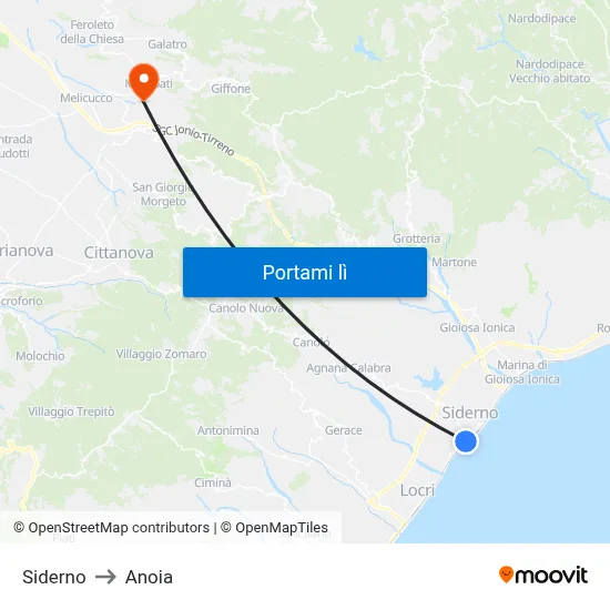 Siderno to Anoia map