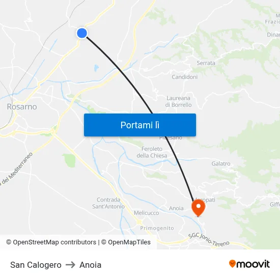 San Calogero to Anoia map