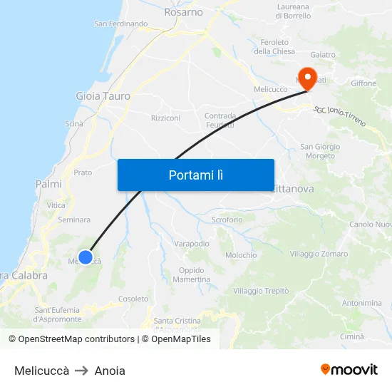 Melicuccà to Anoia map