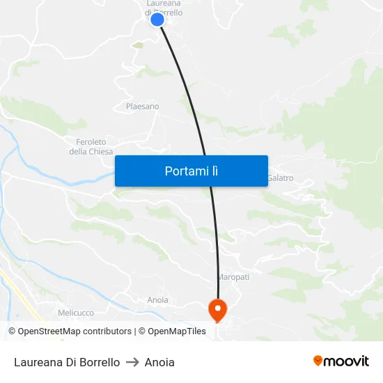 Laureana Di Borrello to Anoia map