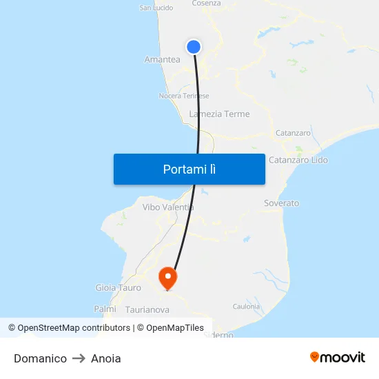 Domanico to Anoia map