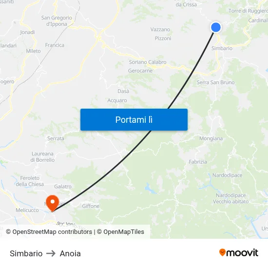 Simbario to Anoia map