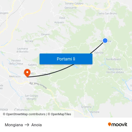 Mongiana to Anoia map