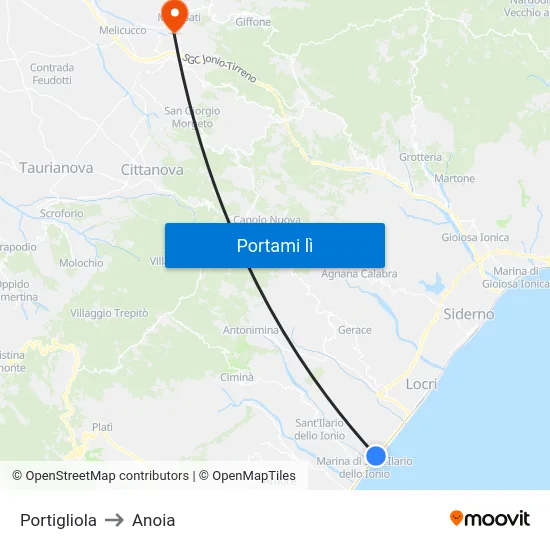 Portigliola to Anoia map
