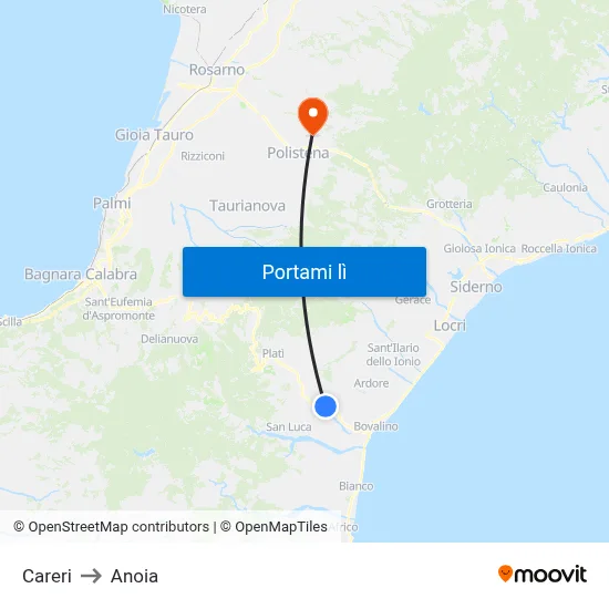 Careri to Anoia map