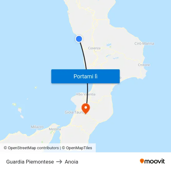 Guardia Piemontese to Anoia map