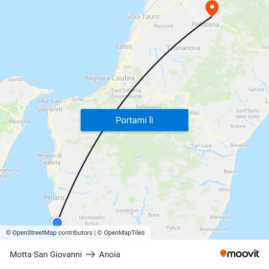 Motta San Giovanni to Anoia map