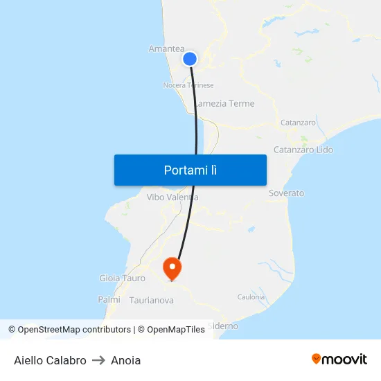 Aiello Calabro to Anoia map