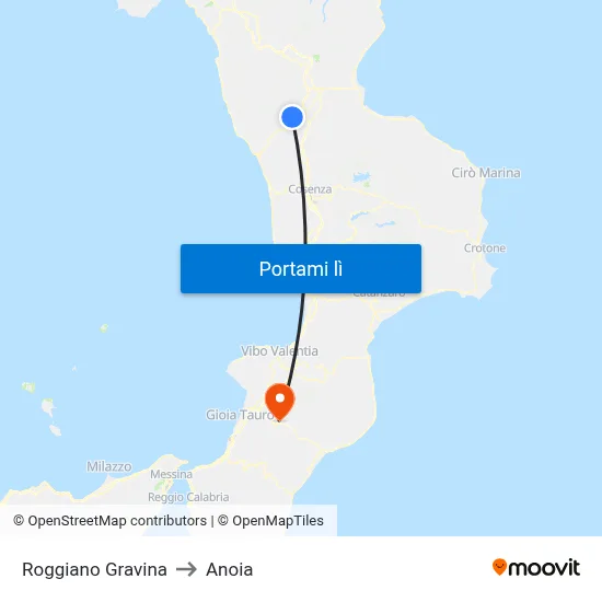 Roggiano Gravina to Anoia map