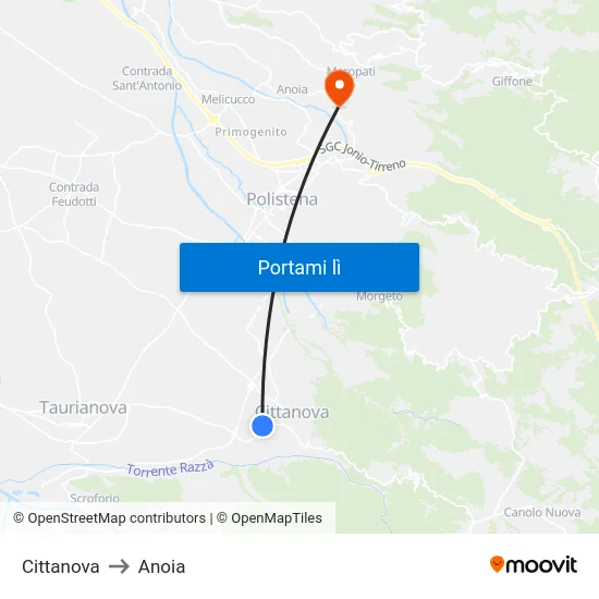 Cittanova to Anoia map