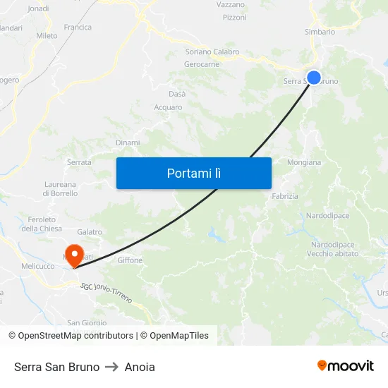 Serra San Bruno to Anoia map