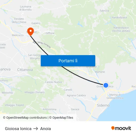 Gioiosa Ionica to Anoia map