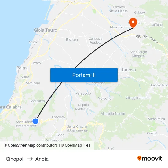 Sinopoli to Anoia map