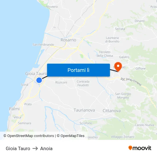 Gioia Tauro to Anoia map