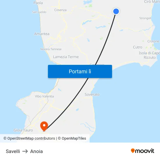 Savelli to Anoia map
