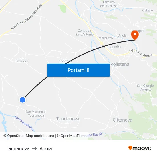 Taurianova to Anoia map