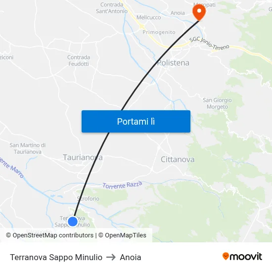 Terranova Sappo Minulio to Anoia map