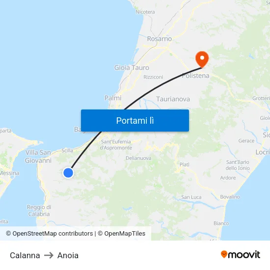 Calanna to Anoia map