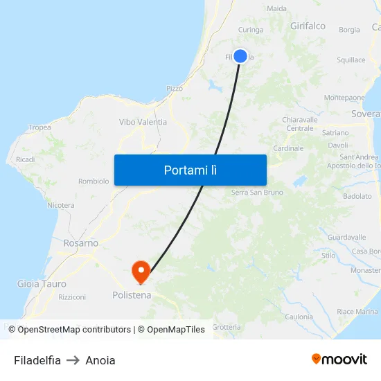 Filadelfia to Anoia map