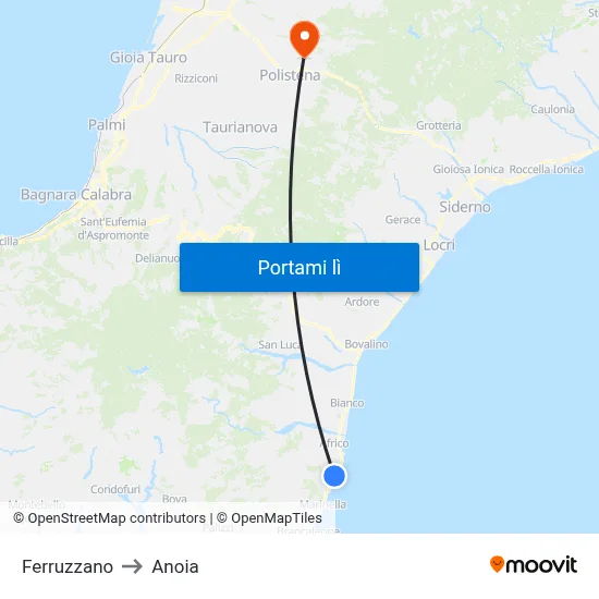 Ferruzzano to Anoia map