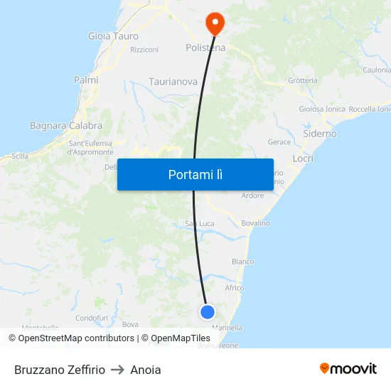 Bruzzano Zeffirio to Anoia map