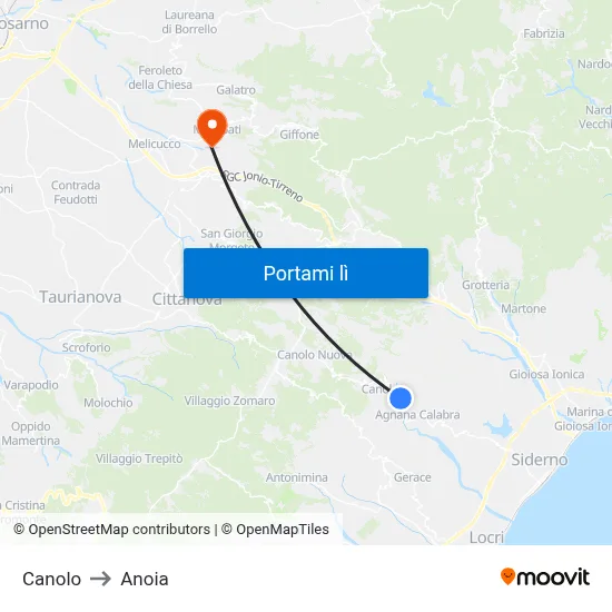 Canolo to Anoia map
