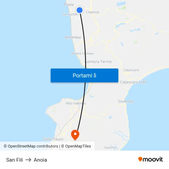 San Fili to Anoia map