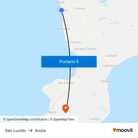 San Lucido to Anoia map