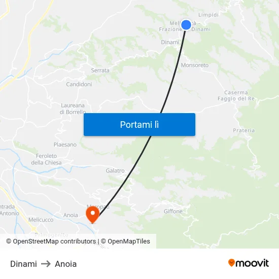 Dinami to Anoia map