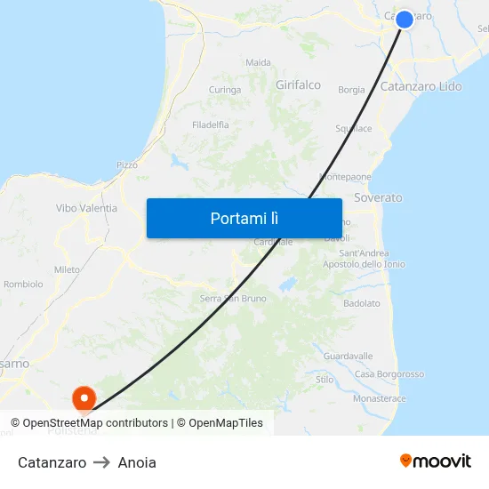 Catanzaro to Anoia map