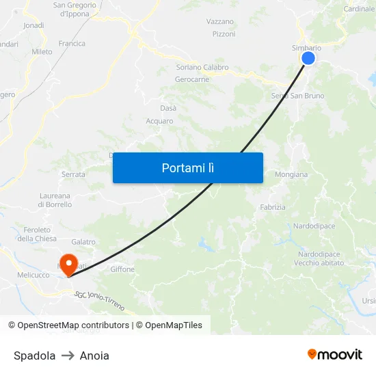 Spadola to Anoia map