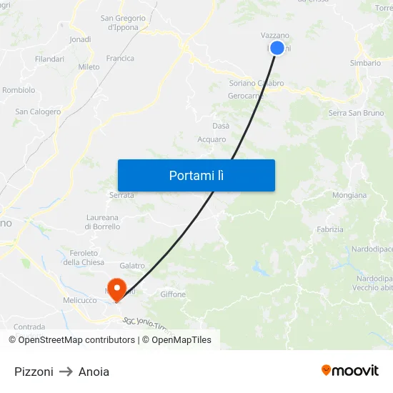 Pizzoni to Anoia map